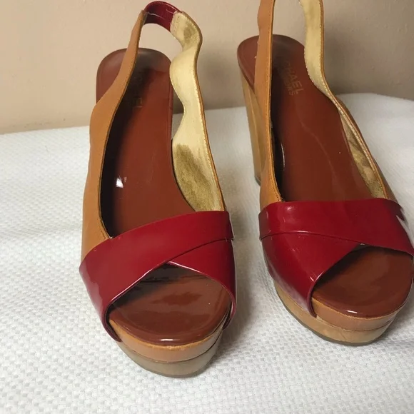 MICHAEL KORS women's platform sandals red/tan Open toe chunky size 6 M - Picture 11 of 14